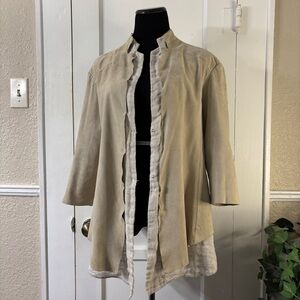 Brogden Goat Leather & Linen Mixed Media Lagenlook Jacket
